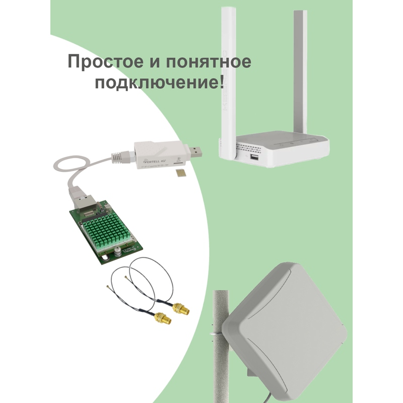 Детальное изображение товара "Встраиваемый модем VERTELL Cat.9 на базе Fibocom L850-GL с VT-AD4-M2 и VT-UPv.2+SIM" из каталога оборудования Антенна76