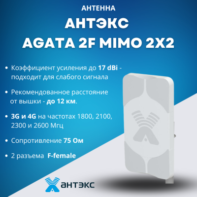 Антенна Антэкс AGATA-2F MIMO 2x2 панельная 17 дБ Антенна Антэкс AGATA-2F MIMO 2x2 панельная 17 дБ