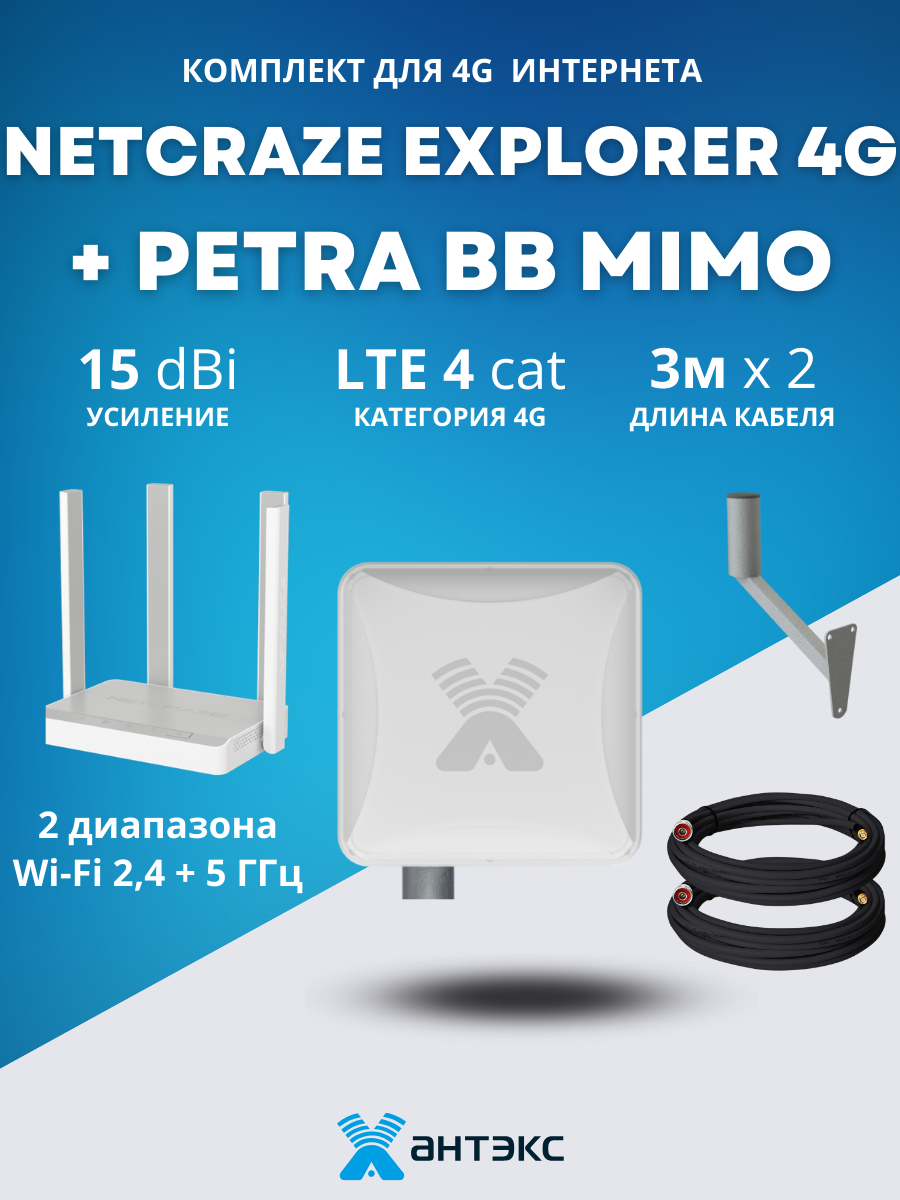Детальное изображение товара "Комплект с Netcraze Explorer 4G для 4G Интернета" из каталога оборудования Антенна76