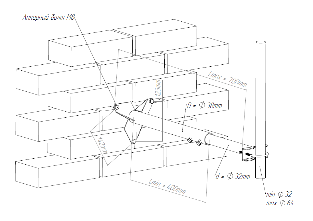 Детальное изображение товара "Кронштейн Антэкс KST-400/700 для крепления антенных мачт к стенам зданий" из каталога оборудования Антенна76