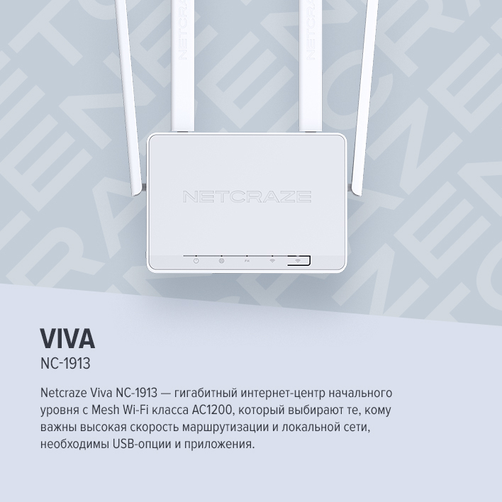 Детальное изображение товара "WI-FI роутер Netcraze Viva (NC-1913)" из каталога оборудования Антенна76
