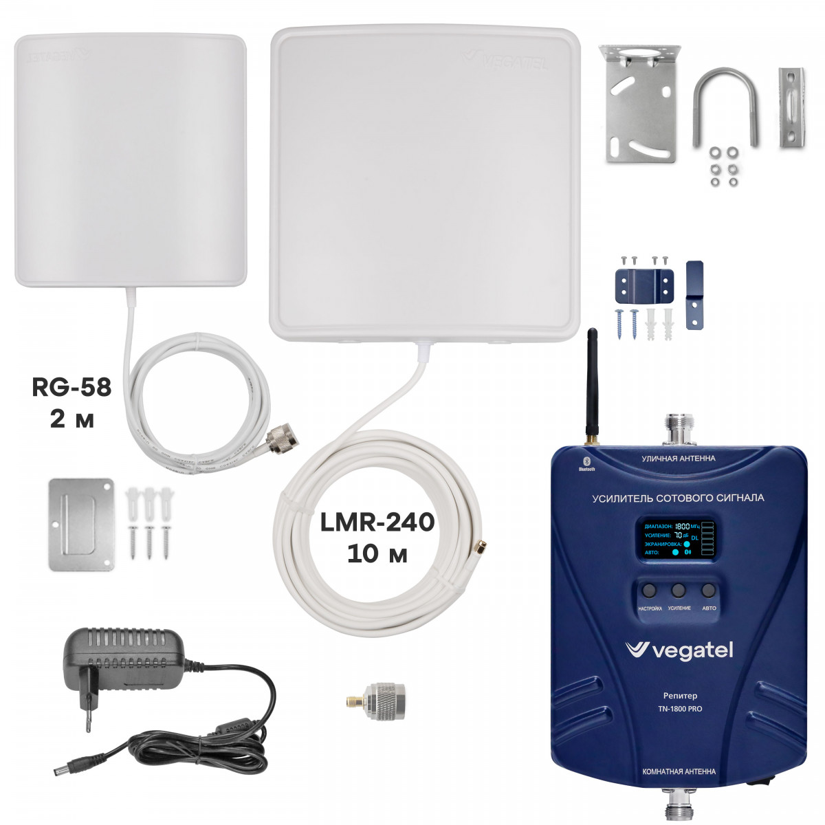 Детальное изображение товара "Комплект усиления сотовой связи Vegatel TN-1800 PRO" из каталога оборудования Антенна76