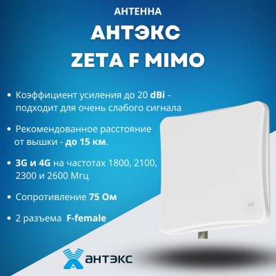 Антенна Антэкс ZETA-F MIMO панельная 20 дБ Антенна Антэкс ZETA-F MIMO панельная 20 дБ