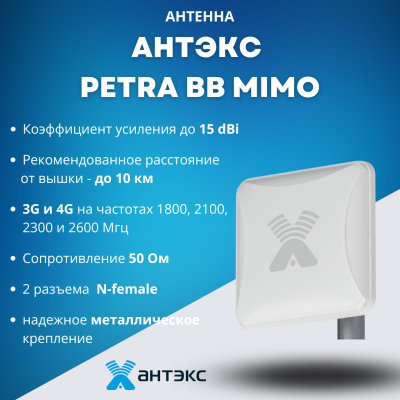 Антенна Антэкс PETRA BB MIMO панельная 15 дБ Антенна Антэкс PETRA BB MIMO панельная 15 дБ