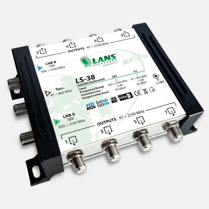 Детальное изображение товара "Мультисвитч 3x8 LANS LS-38 активный" из каталога оборудования Антенна76